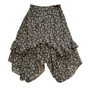 Joyfolie Floral Green Forest Fairy Cottagecore Midi Ruffle Skirt XS